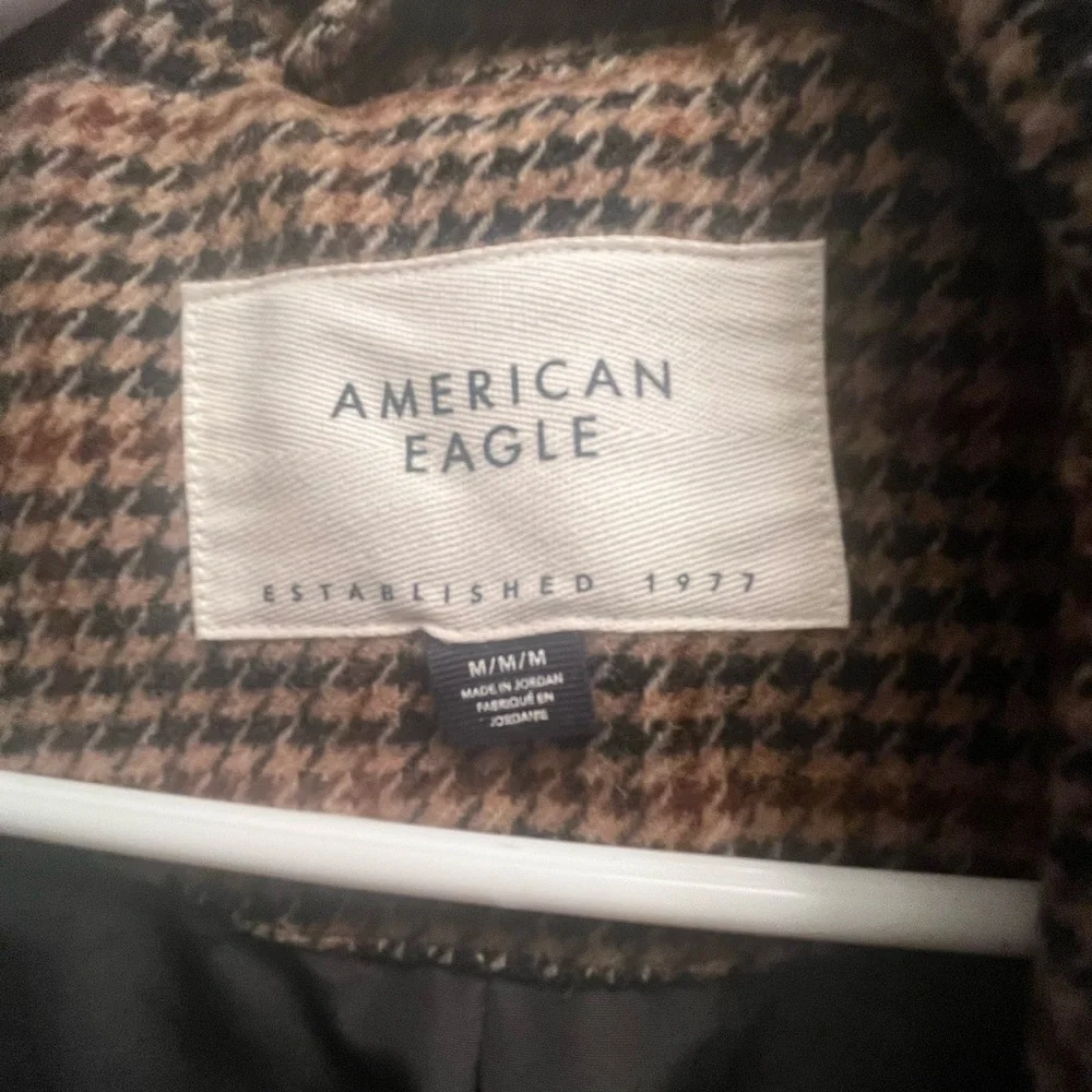 American Eagle Outfitters Brown Check Wool Blend Trench Coat - Picture 3 of 3